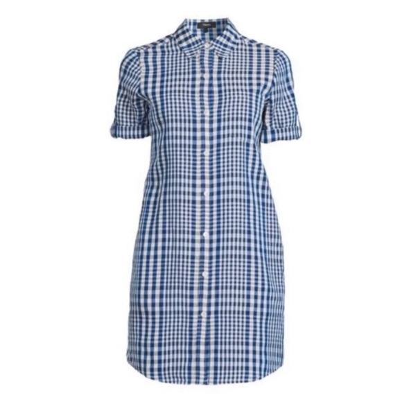 THEORY Mayvine Dillon Plaid Linen-Blend Mini Shirt Dress Size 6 - Picture 1 of 13